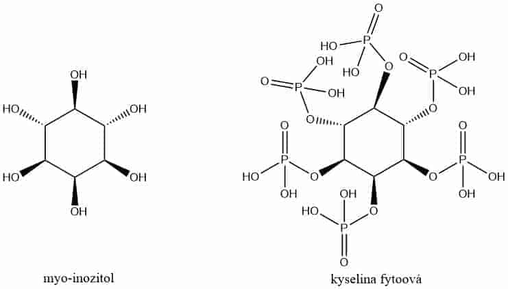 chemická štruktúra myo-inozitolu a kyseliny fytoovej